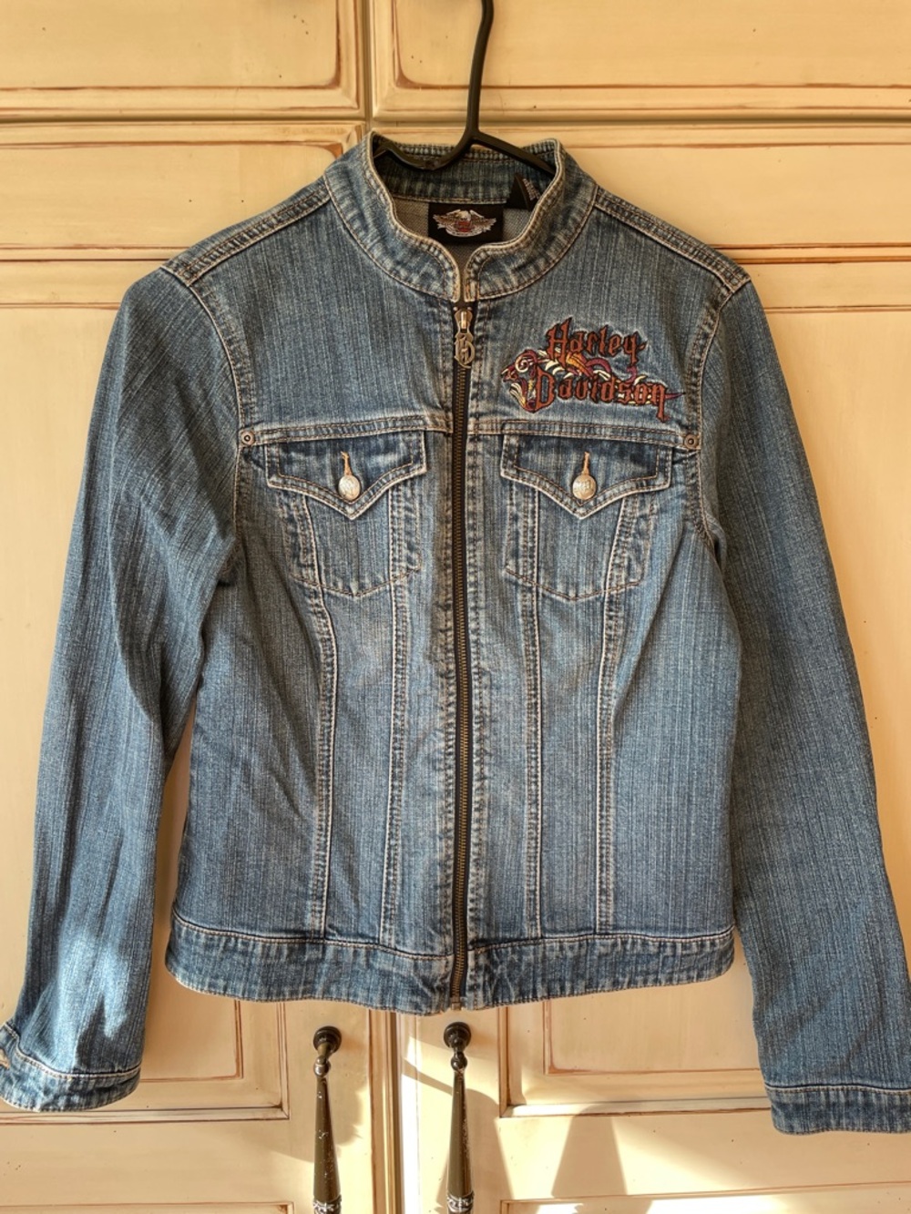 Harley-Davidson Women's Blue Denim Zip Jacket with Embroidered Logo